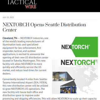 NEXTORCH Opens Seattle Distribution Center | Tactical Wire Feature