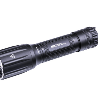 Black long range flashlight with tail button switch. Sleek black design that NEXTORCH is known for.