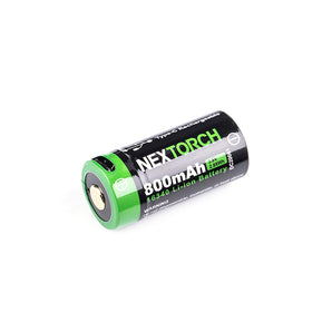 NEXTORCH 16340 USB-C rechargeable battery with 800mAh capacity for high-performance flashlights